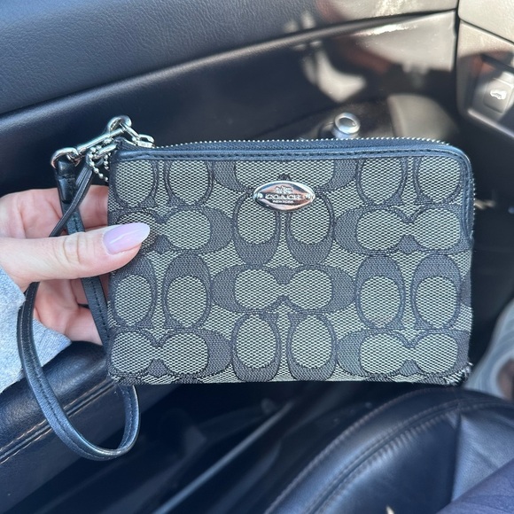 Coach Handbags - Coach Black and Gray Signature Wristlet
